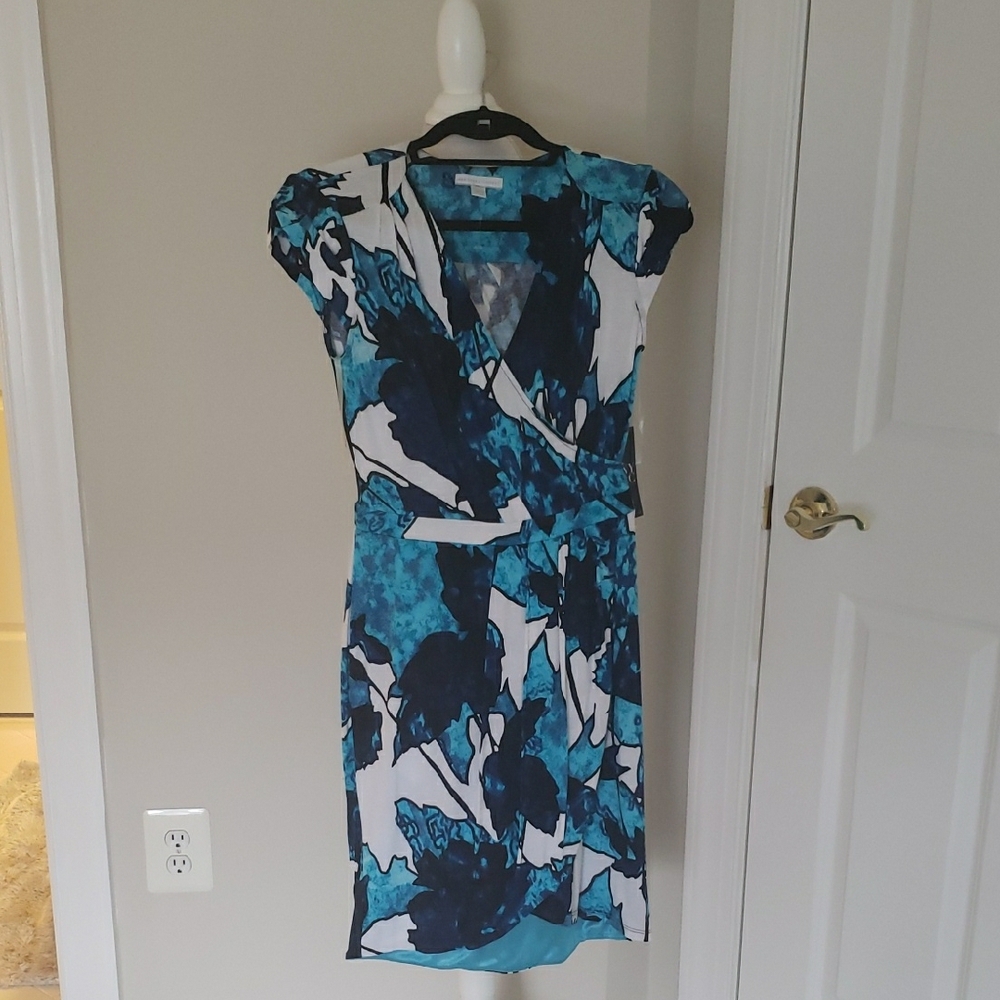 Floral Wrap Dress - Blue and White